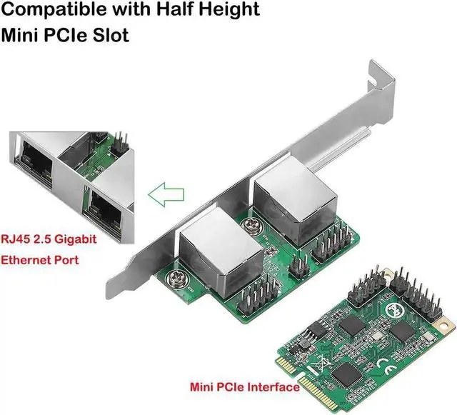 Alt view image 4 of 6 - 2.5G Mini PCIe to RJ45 Network Card dual ports 2500Mbps Mini PCI Express NIC Lan Card for Realtek 8125B Chipset