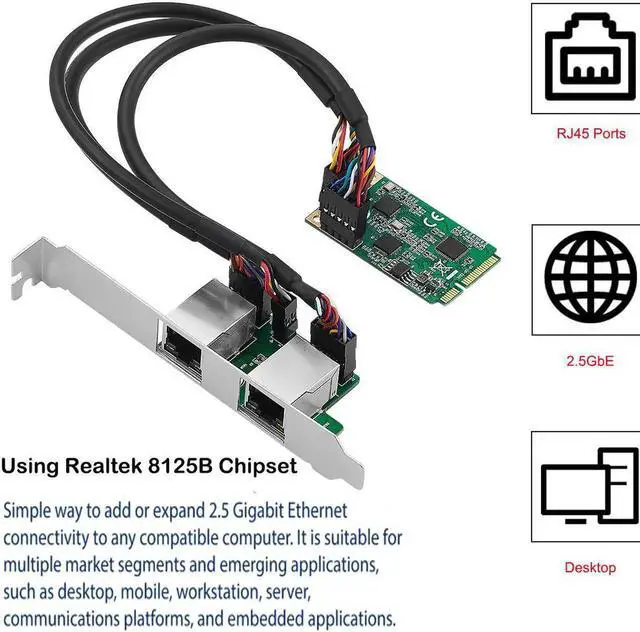 Alt view image 3 of 6 - 2.5G Mini PCIe to RJ45 Network Card dual ports 2500Mbps Mini PCI Express NIC Lan Card for Realtek 8125B Chipset