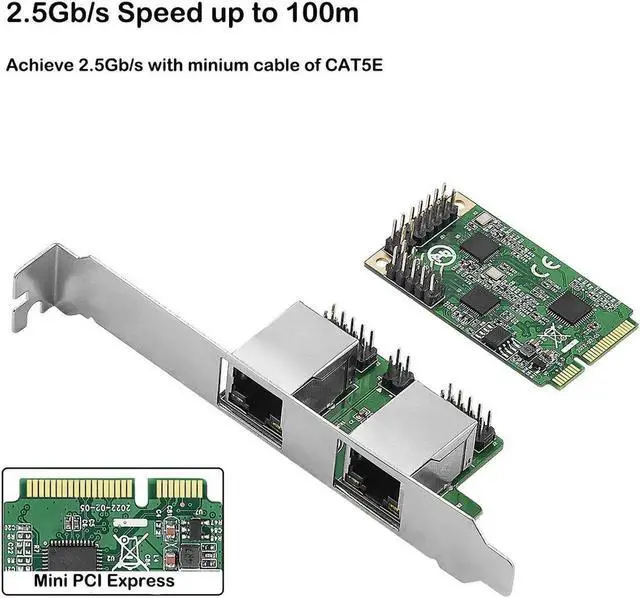 Alt view image 5 of 6 - 2.5G Mini PCIe to RJ45 Network Card dual ports 2500Mbps Mini PCI Express NIC Lan Card for Realtek 8125B Chipset