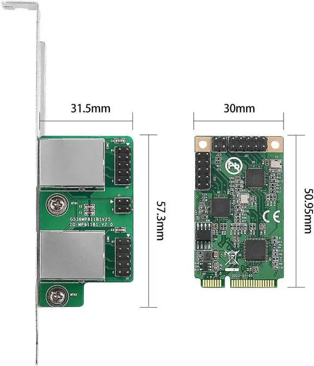 Alt view image 6 of 6 - 2.5G Mini PCIe to RJ45 Network Card dual ports 2500Mbps Mini PCI Express NIC Lan Card for Realtek 8125B Chipset