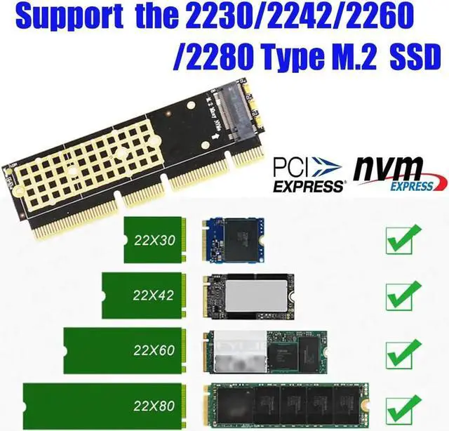 Alt view image 6 of 6 - M.2 NVMe SSD NGFF to PCI E 3.0 X4 X8 X16 Adapter M Key Connector Riser Card Support PCI Express 2230 2242 2260 2280 Type M.2 SSD