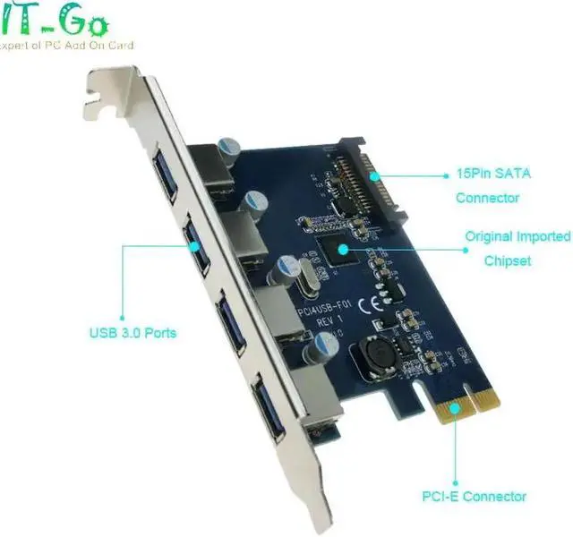 Main image of 4 Ports USB 3.0 PCI-E Card PCI Express USB 3.0 Controller USB3.0 To PCIE Extension Hub Adapter with Low Profile Bracket