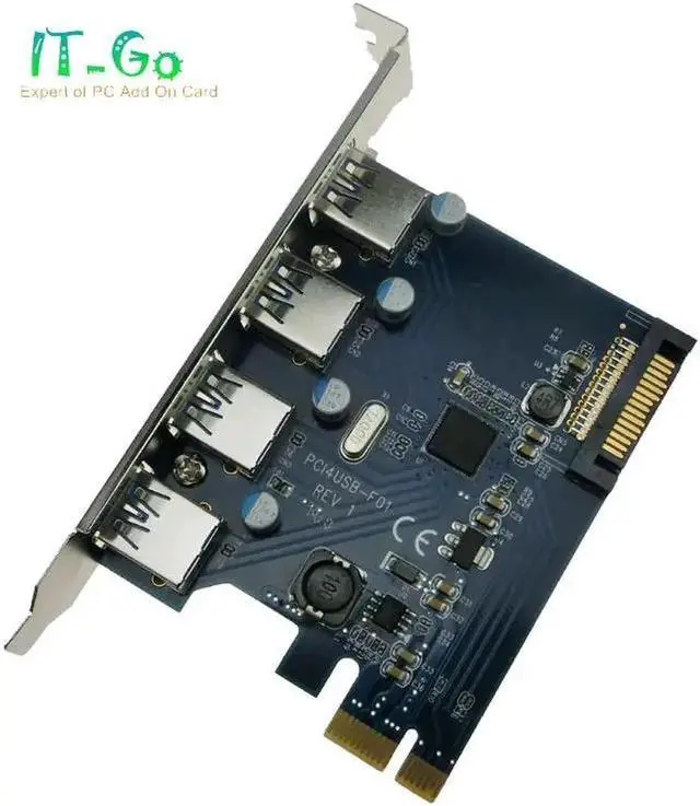 Alt view image 3 of 5 - 4 Ports USB 3.0 PCI-E Card PCI Express USB 3.0 Controller USB3.0 To PCIE Extension Hub Adapter with Low Profile Bracket