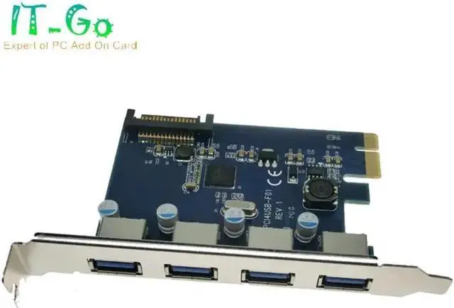 Alt view image 5 of 5 - 4 Ports USB 3.0 PCI-E Card PCI Express USB 3.0 Controller USB3.0 To PCIE Extension Hub Adapter with Low Profile Bracket