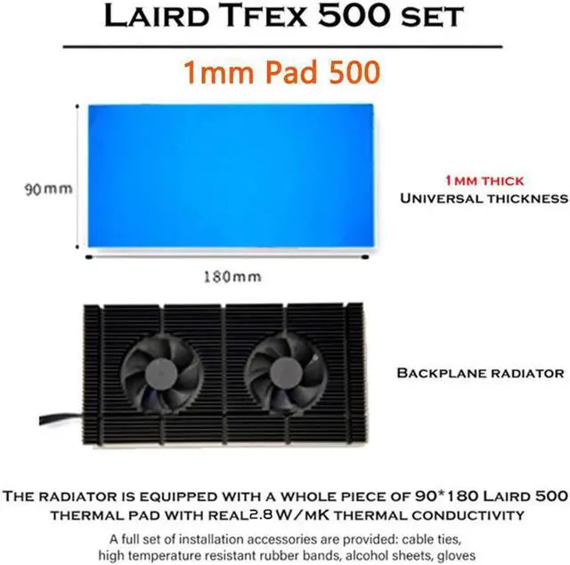 Alt view image 5 of 7 - Aomoproing GPU Backplate Memory Radiator For RTX 3090 3080 3070 Series Graphics Card VGA VRAM, Aluminum Panel + Dual PWM Fan Cooling Cooler With 1mm Laird Tflex 500 Thermal Pad