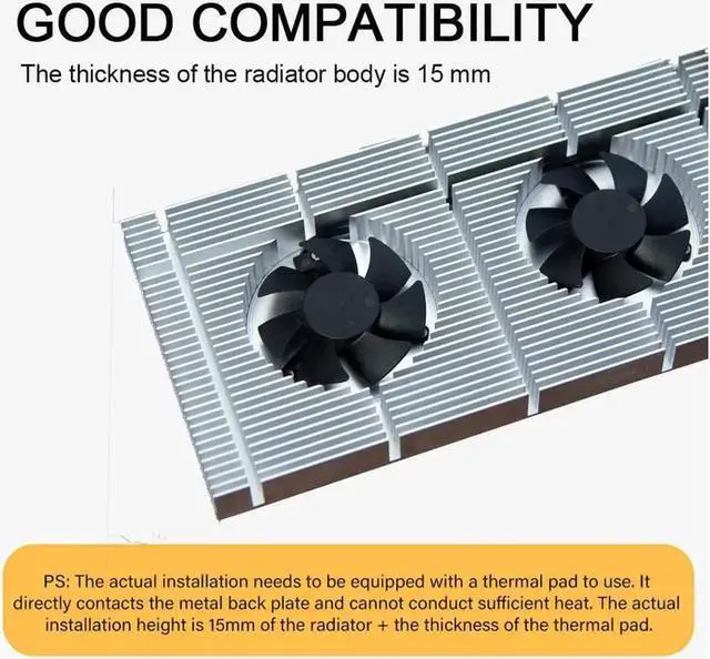 Alt view image 7 of 7 - Aomoproing GPU Backplate Radiator Memory Cooler Aluminum Panel + Dual PWM Fan VRAM Heatsink Graphics Card Backplane For RTX 3090 3080 3070 Radiator With 1mm Thermal Pad 500