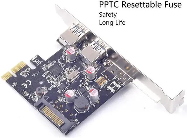 Alt view image 4 of 6 - 2 ports USB 3.0 PCI-e Card PCI Express to USB3.0 Converter NEC chip Solid Capacitor Resettable Fuse Bus-powered Renesas chipset