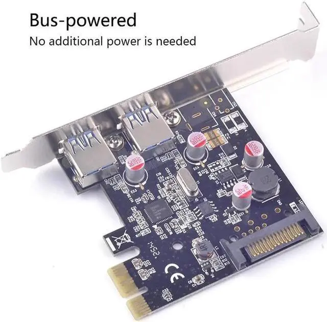 Alt view image 6 of 6 - 2 ports USB 3.0 PCI-e Card PCI Express to USB3.0 Converter NEC chip Solid Capacitor Resettable Fuse Bus-powered Renesas chipset