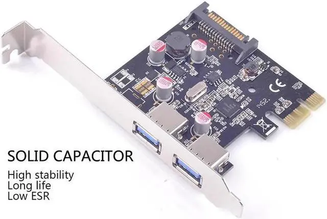 Alt view image 3 of 6 - 2 ports USB 3.0 PCI-e Card PCI Express to USB3.0 Converter NEC chip Solid Capacitor Resettable Fuse Bus-powered Renesas chipset