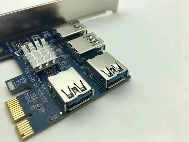 Alt view image 5 of 6 - 4 Slots PCI E 1 to 4 PCI Express 16X Slot External PCIE Riser Card Adapter Board USB 3.0 Converter for BTC Miner Mining Machine