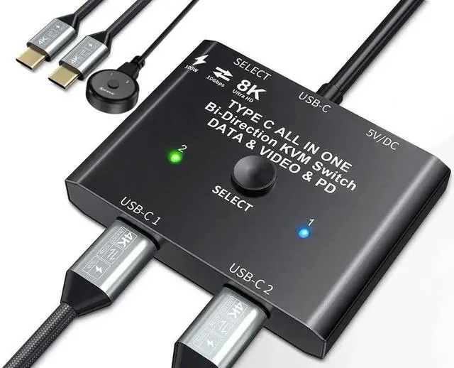 Alt view image 7 of 7 - USB C Switch, Bi-Directional USB C Switcher 2 Computers, USB Type C KVM Switch 8K@60Hz 4K@120Hz Video/10Gbps Data Transfer/100W Charging,Compatible with Thunderbolt Device, 2 USB-C Cables Included