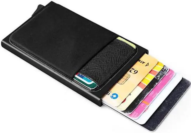 Main image of Aluminum Wallet With Back Pocket ID Card Holder RFID Blocking Mini Slim Metal Wallet Automatic Pop up Credit Card Coin Purse