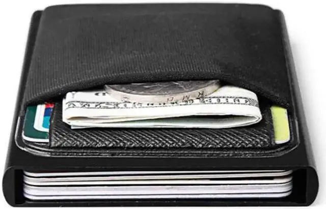 Alt view image 3 of 6 - Aluminum Wallet With Back Pocket ID Card Holder RFID Blocking Mini Slim Metal Wallet Automatic Pop up Credit Card Coin Purse