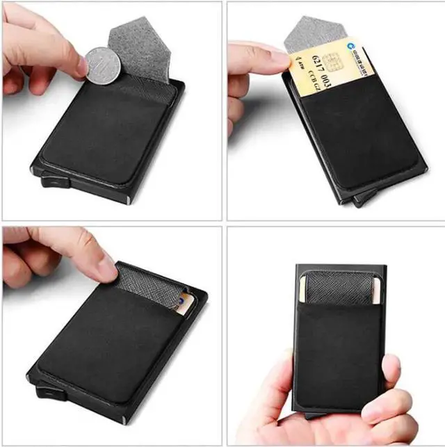 Alt view image 4 of 6 - Aluminum Wallet With Back Pocket ID Card Holder RFID Blocking Mini Slim Metal Wallet Automatic Pop up Credit Card Coin Purse