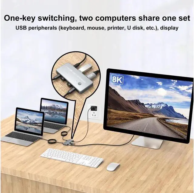 Alt view image 7 of 7 - USB-C 8K KVM Switch 2x USB-C PC to 1x DisplayPort Monitor KVM Switch Compatible with Thunderbolt 3/4 Sharing 3x USB2.0 Mouse Keyboard Printer