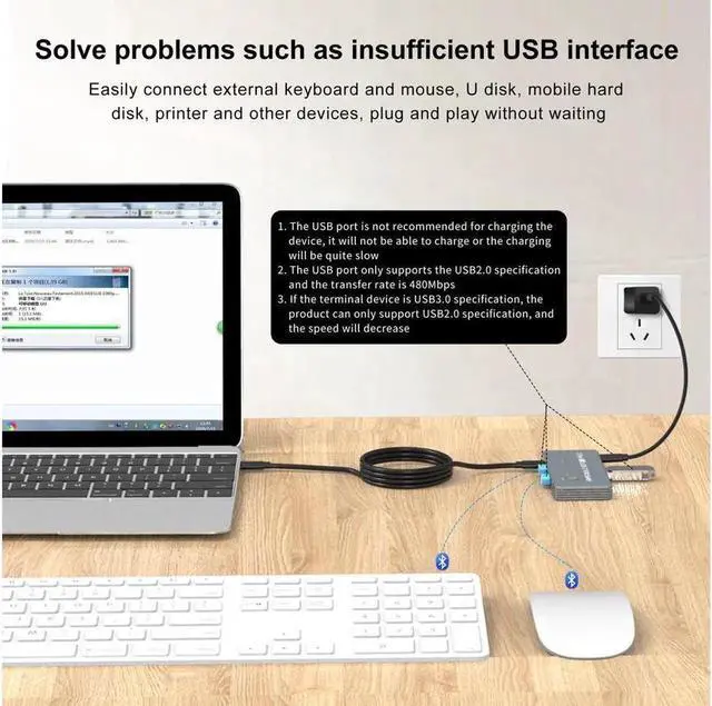 Alt view image 6 of 7 - USB-C 8K KVM Switch 2x USB-C PC to 1x DisplayPort Monitor KVM Switch Compatible with Thunderbolt 3/4 Sharing 3x USB2.0 Mouse Keyboard Printer