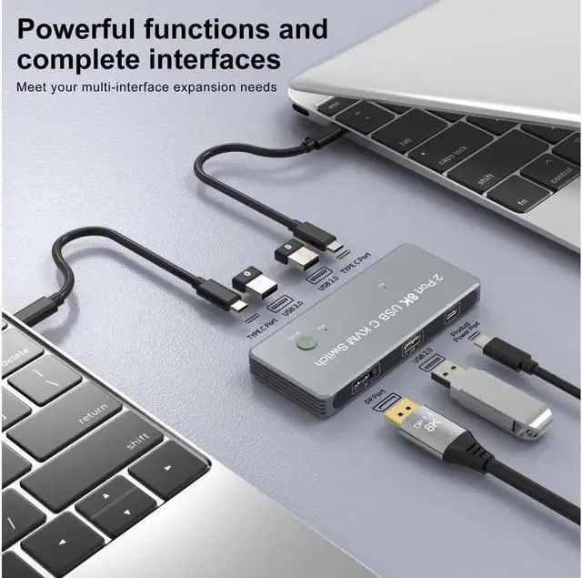 Alt view image 2 of 7 - USB-C 8K KVM Switch 2x USB-C PC to 1x DisplayPort Monitor KVM Switch Compatible with Thunderbolt 3/4 Sharing 3x USB2.0 Mouse Keyboard Printer