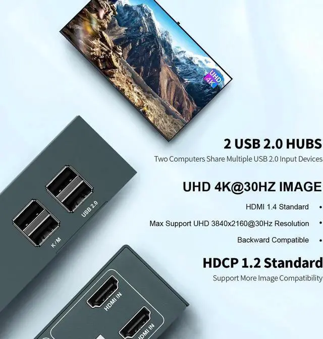 Alt view image 3 of 6 - KVM Switch 2x2 Support Up To 4K@30Hz Video Two Group Splitter 4 USB2.0 Switch Keyboard Mouse Printer For PC Laptop ps5