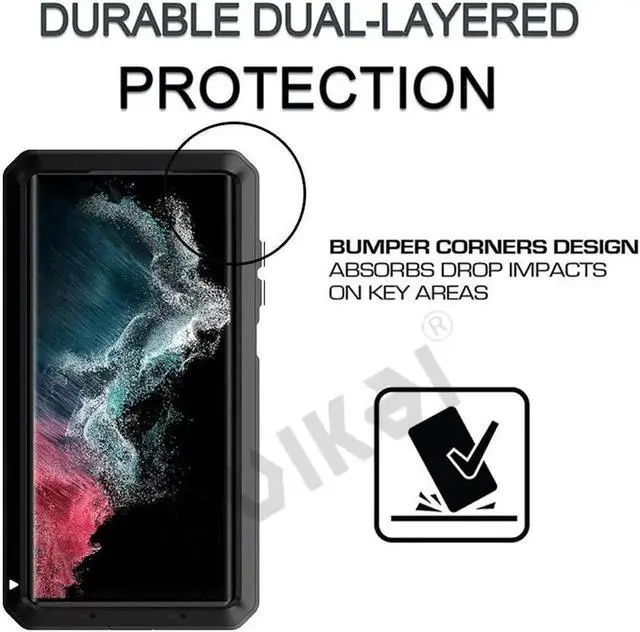 Alt view image 4 of 5 - Metal Case Doom Armor Case Heavy Duty Mobile Phone Case for Samsung Galaxy S23 Plus Shockproof Cover(Black)