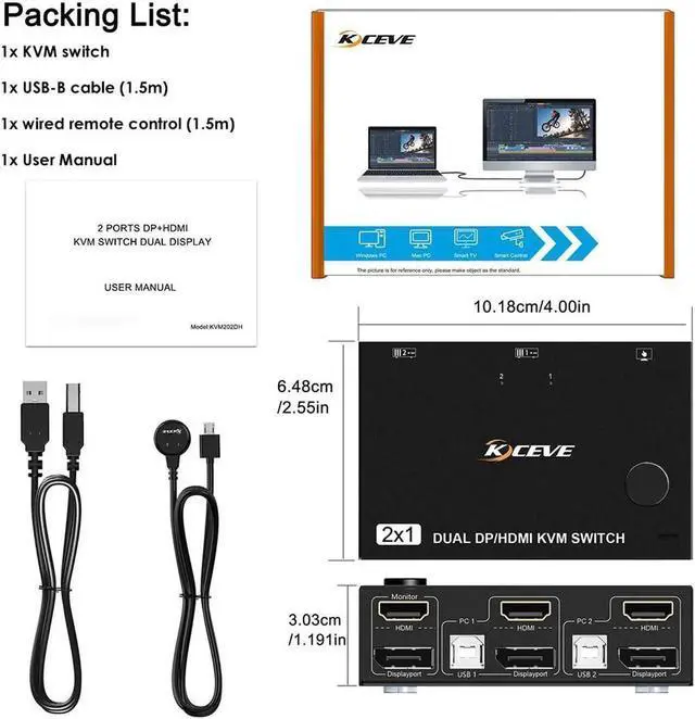 Alt view image 3 of 6 - In 2 Out Input Display Or Kvm Laptop Display Monitors 2 Splitter Controls 2 Dual Computers Dual Switcher 60hz Cable