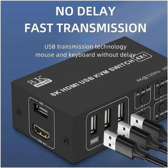 Alt view image 2 of 7 - 8K@60HZ / 4K@120HZ USB HDMI KVM Switch 4 in 1 Out USB HDMI KVM Switcher for Mouse Keyboard Sharing for PC Laptop Win7 Win10 MAC
