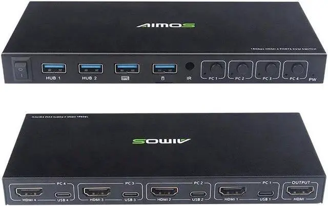 Alt view image 3 of 6 - 4 Ports HDMI KVM Switcher 4 IN 1 Out HDMI USB Switch Splitter for Sharing Monitor Keyboard Mouse Adaptive EDID/HDCP Decryption