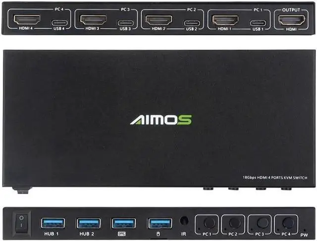 Main image of 4 Ports HDMI KVM Switcher 4 IN 1 Out HDMI USB Switch Splitter for Sharing Monitor Keyboard Mouse Adaptive EDID/HDCP Decryption