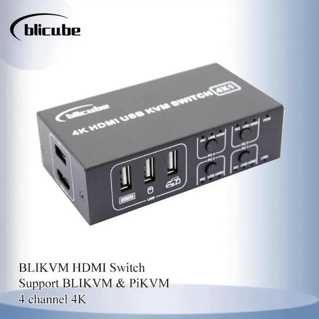 Main image of BLIKVM HDMI Switch KVM shared laptop four port converter 4 in 1 out USB mouse keyboard display