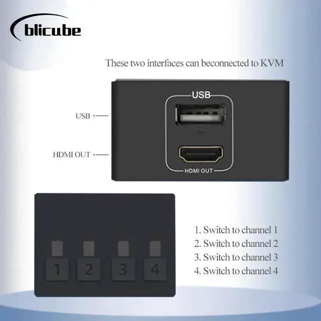 Alt view image 2 of 5 - BLIKVM HDMI Switch KVM shared laptop four port converter 4 in 1 out USB mouse keyboard display