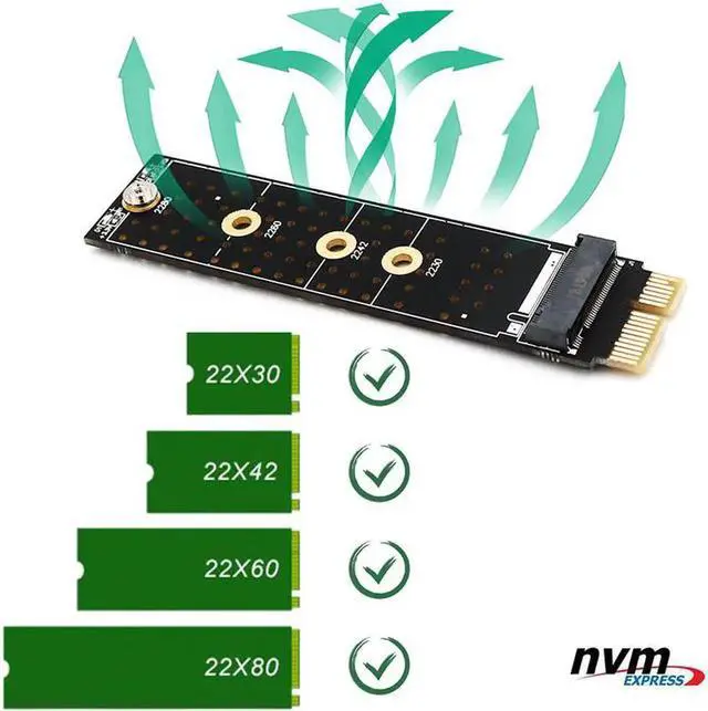 Alt view image 6 of 6 - PCIE to M2 Adapter NVMe SSD M2 PCIE X1 Raiser PCI-E PCI Express M Key Connector Supports 2230 2242 2260 2280 M.2 SSD Full Speed