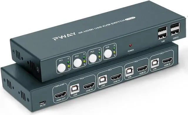 Alt view image 6 of 6 - 4 Port KVM Switch 4K Scanner KVM Switcher 4 in 1 Out Hot USB for Mouse Keyboard for Win7 Win10 for MAC for PlayStation 2