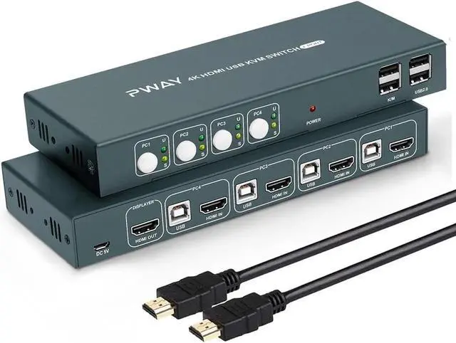 Alt view image 4 of 6 - 4 Port KVM Switch 4K Scanner KVM Switcher 4 in 1 Out Hot USB for Mouse Keyboard for Win7 Win10 for MAC for PlayStation 2