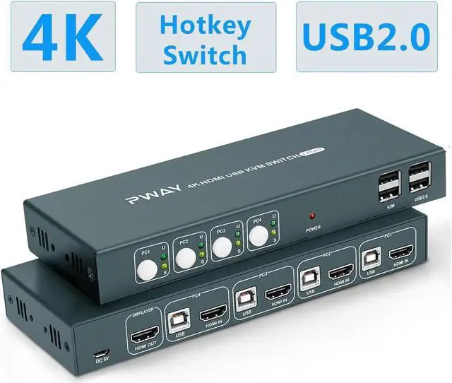 Alt view image 5 of 6 - 4 Port KVM Switch 4K Scanner KVM Switcher 4 in 1 Out Hot USB for Mouse Keyboard for Win7 Win10 for MAC for PlayStation 2