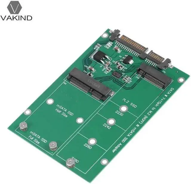 Alt view image 2 of 6 - M.2 NGFF/mSATA SSD to SATA III Converter Adapter Card Build in Mini PCI-e 52pin NGFF B Key Male Connector for Notebook PC SSD