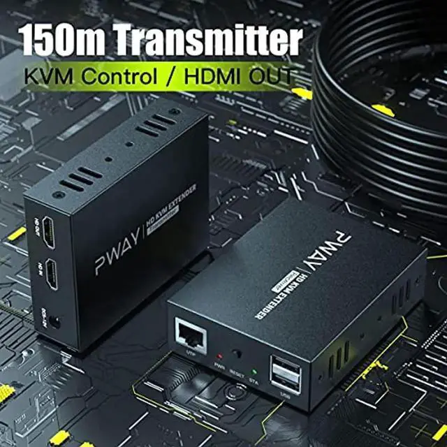 Alt view image 4 of 6 - KVM USB Extender 492ft/150m Transmission over Single Cat5e/6/7 HD 1080P Support TCP/IP Loop out Function