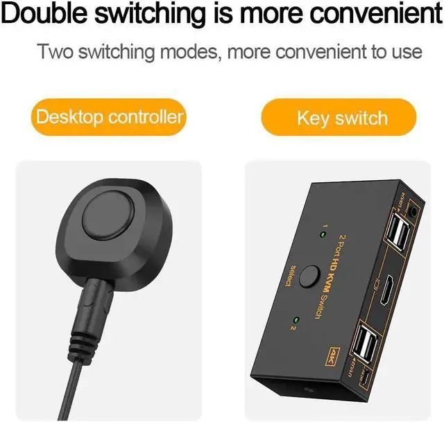 Alt view image 4 of 6 - KVM switch USB 2.0 HDMI-compatible 4K Splitter Printer Mouse Keyboard Share Switcher Box Computer Controller Adapter