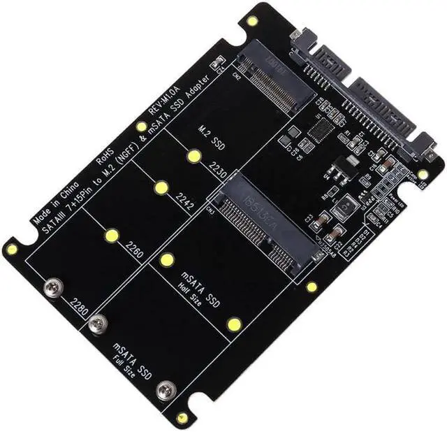 Main image of 2 In 1 M.2 B+M Key Mini PCI E or mSATA SSD to SATA III Adapter Card for Full Msata SSD/ 2230/2242/2260/22x80 M2