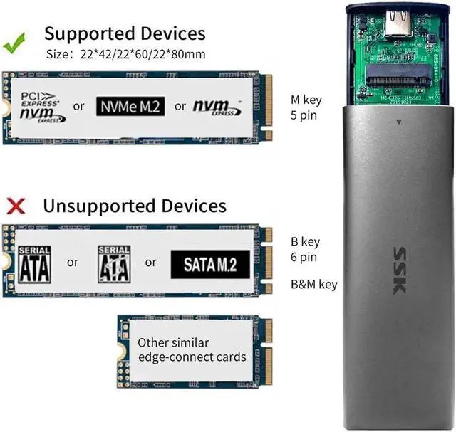 Alt view image 4 of 6 - M2 SSD Case NVME Enclosure M.2 to USB Type C 3.1 SSD Adapter for NVME PCIE NGFF SATA M/B Key SSD Disk Box M.2 SSD Case