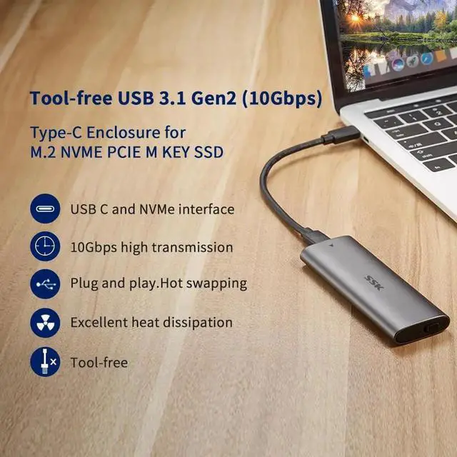 Alt view image 3 of 6 - M2 SSD Case NVME Enclosure M.2 to USB Type C 3.1 SSD Adapter for NVME PCIE NGFF SATA M/B Key SSD Disk Box M.2 SSD Case