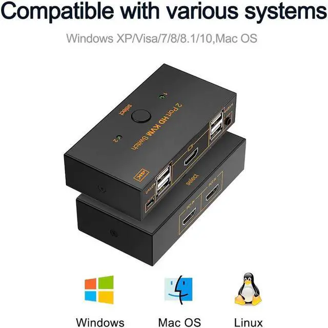 Alt view image 6 of 6 - KVM switch USB 2.0 HDMI-compatible 4K Splitter Printer Mouse Keyboard Share Switcher Box Computer Controller Adapter