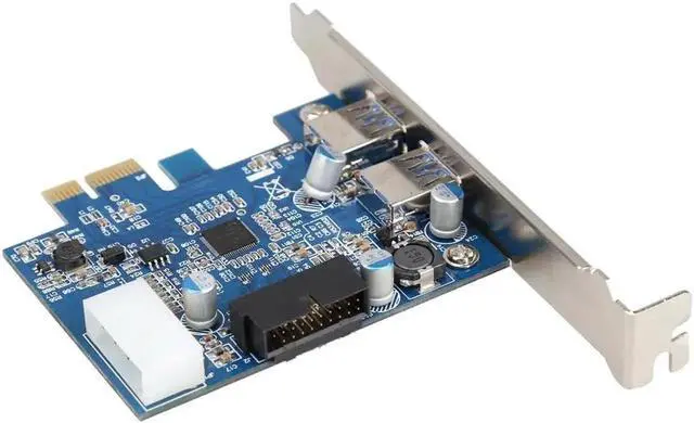 Alt view image 5 of 6 - 2 USB3.0 Ports PCI-E PCIE PCI Express Card 4 Pin IDE Power Connector 19 Pin Internal Header With TWO External 5Gbps SuperSpeed