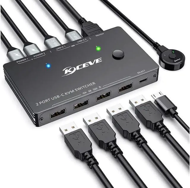 Main image of USB Type-C KVM Switch 4K @60Hz, 2 in 1 Out Type-C KVM Switch for 2 Computers Share One HDMI Monitor and USB Devices-Power Delivery 100W, Type-C KVM with USB-C Cable, HDMI2.0 Cable and Wired Remote