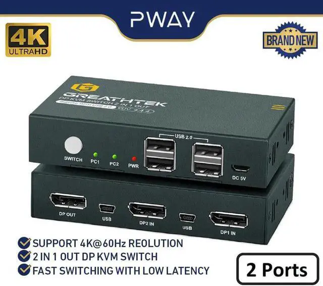 Main image of USB KVM Switch Keyboard And Mouse Splitter With 2 DP Port Support 4K@60Hz 2 In 1 Out and USB Hub For PC Macbook Laptop