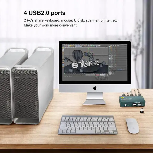 Alt view image 5 of 6 - USB KVM Switch Keyboard And Mouse Splitter With 2 DP Port Support 4K@60Hz 2 In 1 Out and USB Hub For PC Macbook Laptop