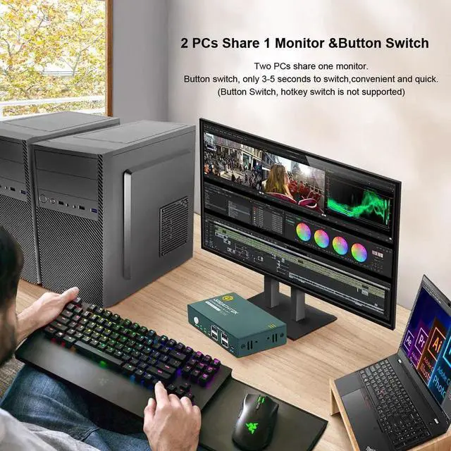 Alt view image 6 of 6 - USB KVM Switch Keyboard And Mouse Splitter With 2 DP Port Support 4K@60Hz 2 In 1 Out and USB Hub For PC Macbook Laptop