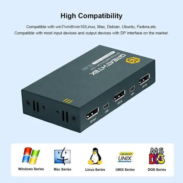 Alt view image 3 of 6 - USB KVM Switch Keyboard And Mouse Splitter With 2 DP Port Support 4K@60Hz 2 In 1 Out and USB Hub For PC Macbook Laptop
