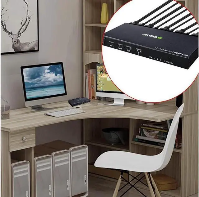 Alt view image 2 of 7 - Switch HDMI 4K @60Hz 4 Port Box, USB Switch with 4 USB 2.0 Hubs, 4 in 1 Out HDMI KVM Switch Support Wireless Keyboard and Mouse and hotkey Switching, No Power Require