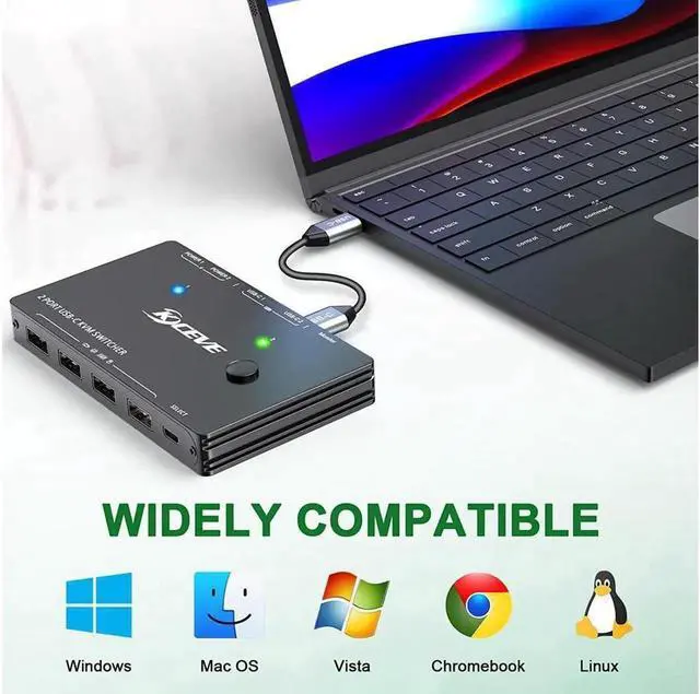 Alt view image 4 of 7 - USB Type-C KVM Switch 4K@60Hz, USB C Switch for 2 Computers Share 1 Monitor and 4 USB Devices, Compatible with Thunderbolt 3, with 100 W Power Delivery Option, Wired Remote and 3 Cables Included