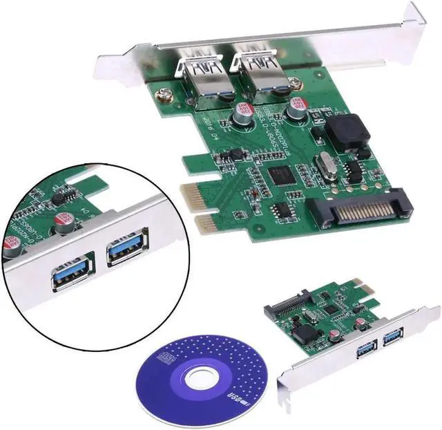 Alt view image 6 of 6 - Super Speed add on card 2Ports USB 3.0 to PCI-E Express Expansion card with 15-pin SATA Power Connector for Win XP/7/8/8.1/10