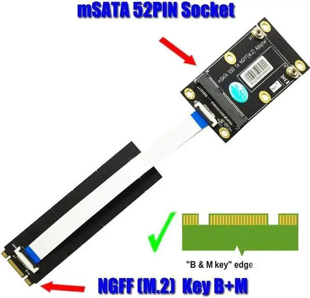 Alt view image 4 of 6 - mSATA SSD to M.2 NGFF Key B Adapter Converter Card Kits mSATA Adapter with FFC Cable Metal Extender Bracket Screws for Computer